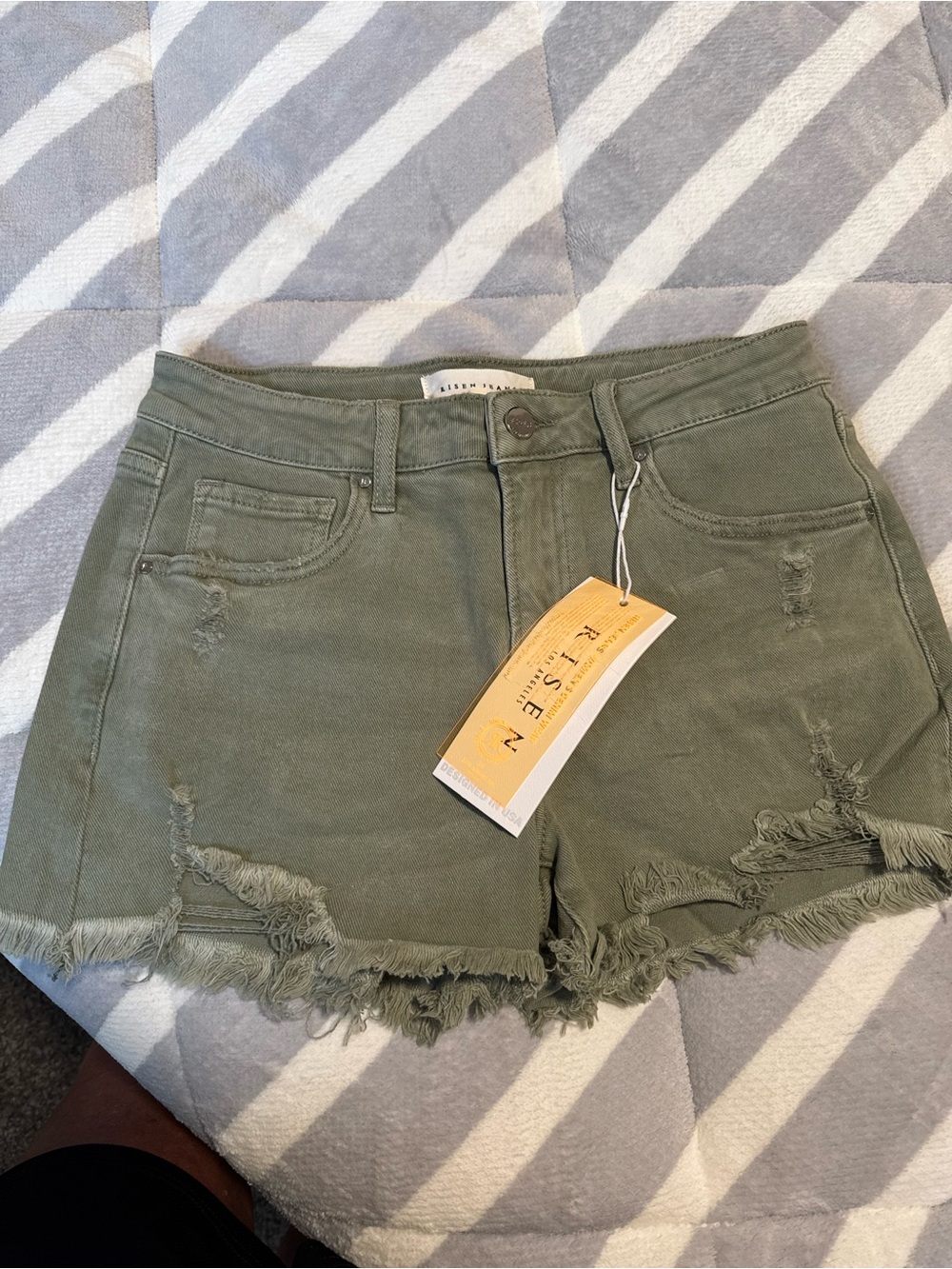 FRSTN Olive Green Distressed Frayed Hem Women's Jean Shorts